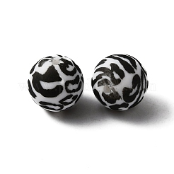 シリコンビーズ  ヒョウ柄のラウンド  ブラック  15x15mm  穴：2mm&nbsp;SIL-WH0001-34F