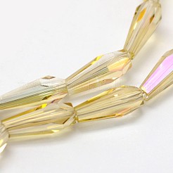 多面カットレインボーメッキティアドロップ電気メッキガラスビーズ連売り  淡いチソウ  10x4mm  穴：1mm  約60個/連  23.6インチ&nbsp;EGLA-F104-07A