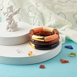 アクリル & ccb プラスチック カーブ チューブ ビーズ ストレッチ ブレスレット セット女性  ミックスカラー  内径：53mm&nbsp;X-BJEW-JB07318