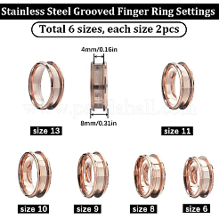 12Pcs 6 Size 304 Stainless Steel Grooved Finger Ring Settings&nbsp;RJEW-SC0001-04