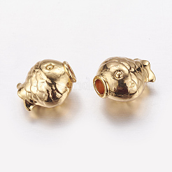 24KGP本金メッキ真鍮ビーズ  長持ちメッキ  魚  10x11x7mm  穴：3mm&nbsp;X-KK-P097-02