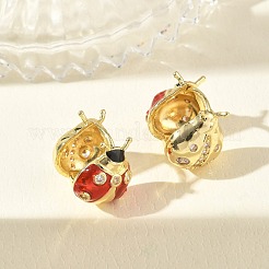 ブラスマイクロパヴェキュービックジルコニアフープピアス  エナメル  テントウムシ  鉛フリー＆カドミウムフリー  ラックめっき  長持ちメッキ  レッド  14x11x15.5mm&nbsp;KK-CBA98BA-09G-B