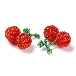 ガラス&シードビーズペンダント  さくらんぼのチャーム  レッド  24~25x24~25x13~13.5mm  穴：1.6~2mm&nbsp;GLAA-C028-02