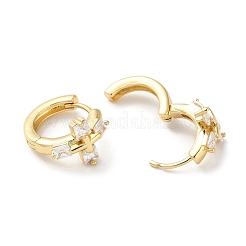 Brass Pave Clear Cubic Zirconia Hoop Earrings&nbsp;EJEW-M258-02G