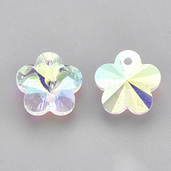 ガラスのラインストーンチャーム  花  クリスタルAB  13x14x7.5mm  穴：1.4mm&nbsp;RGLA-T148-18A