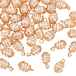 50 個の天然養殖淡水パール銅線ラップペンダント  ライスチャーム  ライトゴールド  15~17x8.5~9.5mm  穴：2.8mm&nbsp;PALLOY-AB00083