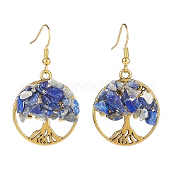 Natural Gemstone Chips Tree of Life Dangle Earrings&nbsp;EJEW-JE04934