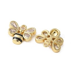 真鍮製マイクロパヴェキュービックジルコニアペンダント  ミツバチのチャーム  エナメル  鉛フリー＆カドミウムフリー  長持ちメッキ  18KGP本金メッキ  13x14.5x3mm  穴：1.2mm&nbsp;X-KK-P290-32G
