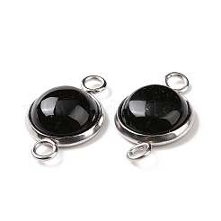 天然黒瑪瑙のコネクターチャーム  半円リンク  ステンレススチールカラートーン304ステンレススチール金具  12x19.5x5mm  穴：2mm&nbsp;LS-G-D059-01C-02