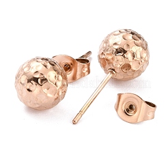 Ion Plating(IP) Textured Round Bead 304 Stainless Steel Stud Earring Findings&nbsp;EJEW-O104-01RG