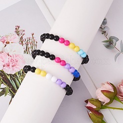女性用アクリルラウンドビーズストレッチブレスレット  ライラック  内径：2-1/8インチ（5.3cm）&nbsp;BJEW-SW00066-01