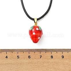 Handmade Lampwork Fruit Pendant Black Waxed Cord Necklaces&nbsp;NJEW-JN06332