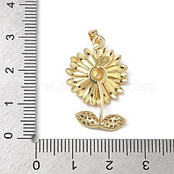 真鍮マイクロパヴェクリアキュービックジルコニアペンダント  ひまわりチャーム  18KGP本金メッキ  26.5x18x5mm  穴：4x2.5mm&nbsp;KK-F924-12G