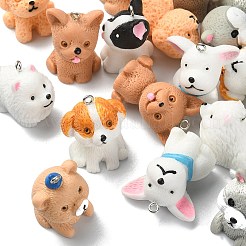 18個9スタイル不透明樹脂ペンダント  3d ドッグチャーム  プラチナトーンの鉄ループ付き  ミックスカラー  26~30.5x18~22.5x19.5~25mm  穴：2mm  2個/スタイル&nbsp;RESI-CJ0003-42
