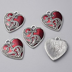 合金エナメルチャーム  アンティークシルバー  ハートチャーム  暗赤色  24x20x2mm  穴：2.2mm&nbsp;ENAM-WH0057-48
