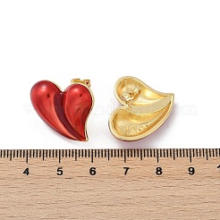 女性のための真鍮エナメル スタッド イヤリング  ハート  18KGP本金メッキ  19.5x22.5mm&nbsp;EJEW-A126-01G