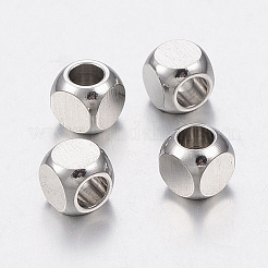 304ステンレススチールビーズ  キューブ  ステンレス鋼色  4x4x4mm  穴：2.5mm&nbsp;X1-STAS-H426-02-4MM