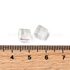 電気メッキガラスビーズ  キューブ  多面カット  半分メッキ  クリアAB  7x7x7mm  穴：1.6mm&nbsp;EGLA-G040-01A-AB01