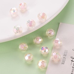 透明なアクリルビーズ  二層ビーズ  ABカラー  多面カット  ラウンド  ピンク  9.5x9.5mm  穴：2mm&nbsp;X-TACR-S152-04B-SS2112