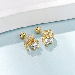 S995 スターリングシルバー クリアキュービックジルコニア スタッドピアス  ムーン  ゴールドカラー  7x7mm&nbsp;EJEW-C179-02G