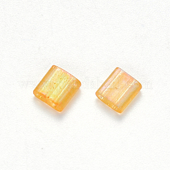 Fgb 2穴ベーキングペイント透明ガラスシードビーズ  ABカラーメッキ  正方形  ゴールド  5x4.5~5.5x2~2.5mm  穴：0.5~0.8mm  約118個/10g&nbsp;X-SEED-S031-L-251