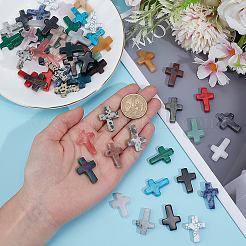 60Pcs 20 Styles Ntural & Synthetic Gemstone Cross Display Decorations&nbsp;G-PH0003-27