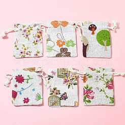 24Pcs 6 Colors Floral Animal Printed Burlap Packing Pouches&nbsp;ABAG-FS0001-13