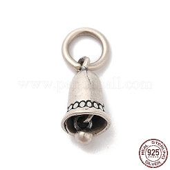 925スターリングシルバーチャーム  鐘  丸カン付き  アンティークシルバー  11x6.5mm  穴：3mm&nbsp;STER-G033-04AS