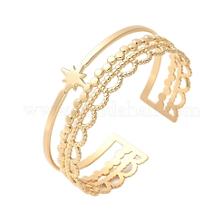 女性用304ステンレススチールカフバングル  スター  ゴールドカラー  内径：2x2-1/4インチ（5x5.7cm）&nbsp;LS-BJEW-U032-04G