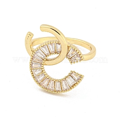 Letter C Brass Micro Pave Clear Cubic Zirconia Open Cuff Rings&nbsp;RJEW-G309-34G