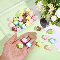 36個6色不透明樹脂ペンダント  ロールケーキ  プラチナアイアンループ付き  ミックスカラー  21x18.5x12.5mm  穴：2mm  6個/カラー&nbsp;RESI-SC0006-65