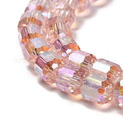 電気メッキガラスビーズ  多面カット  コラム  ピンク  6x6.5mm  穴：1mm&nbsp;X1-EGLA-D030-19O