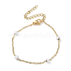 PVD Vacuum Plating Golden 304 Stainless Steel Cable Chain Bracelet with Enamel Rondelle Beaded&nbsp;BJEW-G683-02G