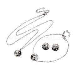 Yin-yang 304 Stainless Steel Rhinestone Pendant Necklaces & Bracelets & Stud Earrings Sets for Women&nbsp;SJEW-C004-17P