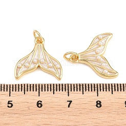 真鍮製エナメルペンダント  フィッシュテールチャーム  アブストイミテーションパール付き  18KGP本金メッキ  16x16.5x4mm  穴：3mm&nbsp;ZIRC-F148-08G