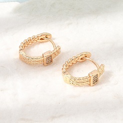 Brass Micro Pave Cubic Zirconia Hoop Earrings&nbsp;KK-CBAD29A-02G