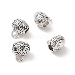 チベットスタイルの合金チューブベイル  ループベイル  花付きチューブ  アンティークシルバー  10x8.5x7mm  穴：1.8mm  内径：3.2mm  925個/ 1000g&nbsp;FIND-H038-40AS