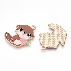 合金エナメルチャーム  鉛フリー＆カドミウムフリー  カワウソのチャーム  ゴールドカラー  シエナ  26x22x1mm  穴：1.6mm&nbsp;ENAM-T022-02E-02