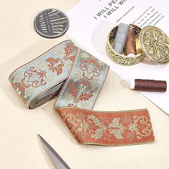 エスニック風刺繍ポリエステルリボン  ジャカードリボン  服飾材料  片面花柄  オレンジ  2-3/8インチ（60mm）  約5.47ヤード（5m）/バンドル&nbsp;OCOR-WH0079-25C