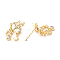 Clear Cubic Zirconia Moon and Star Dangle Stud Earrings&nbsp;EJEW-K090-01G