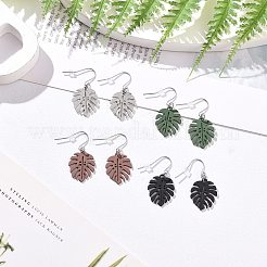 4 ペア 4 色合金エナメル トロピカル リーフ ダングル イヤリング  女性用304ステンレスジュエリー  ミックスカラー  42mm  ピン：0.7mm  1ペア/カラー&nbsp;EJEW-JE05105