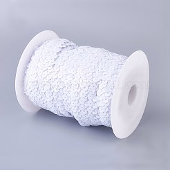 プラスチックpaillette弾性ビーズ  スパンコールビーズ  装飾アクセサリー  3列パレットロール  フラットラウンド  ホワイト  25x1.5mm  10 m /ロール&nbsp;PVC-WH0003-A02