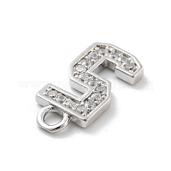 真鍮マイクロパヴェクリアキュービックジルコニアペンダント  数字のチャーム  数5  12.5x6x1mm  穴：1.5mm&nbsp;LS-ZIRC-I067-02F