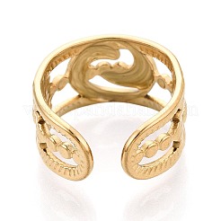 イオンプレーティング（IP）304ステンレススチール製女性用カフリング  イルカとひまわり  18KGP本金メッキ  11mm  内径：17mm&nbsp;RJEW-N052-08G