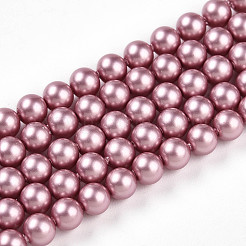 ベーキングペイントパール化ガラスパールビーズ連売り  ラウンド  淡いバイオレットレッド  4mm  穴：0.6mm  約103~104個/連  15.75~15.94インチ（40~40.5cm）&nbsp;HY-N002-4mm-C01