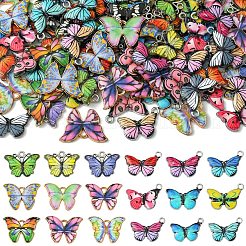 40本合金エナメルペンダント  蝶のチャーム  カドミウムフリー＆鉛フリー  ミックスカラー  13.5~20x12.5~22x1.5~2.2mm  穴：1.3~2mm  10個/スタイル&nbsp;ENAM-YW0005-25A