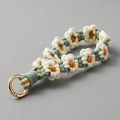 マクラメ デイジー 花 布 手首 携帯ストラップ  車のキー財布電話用品  ホワイト  16cm&nbsp;KEYC-WH0032-27A