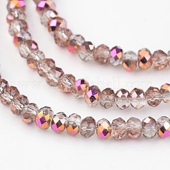 電気メッキガラスビーズ連売り  半分メッキ  多面カット  ロンデル  銅メッキ  3x2mm  穴：1mm  約165~169個/連  15~16インチ（38~40cm）&nbsp;X-EGLA-G014-2mm-HP-D03