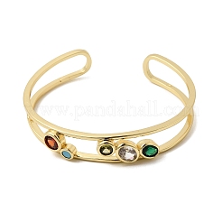 Flat Round Brass Micro Pave Cubic Zirconia Double Layer Cuff Bangles for Women&nbsp;BJEW-K274-16G