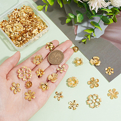 100個 10スタイル 真鍮ビーズキャップ DIYヘアデコレーションアクセサリー用  花  ゴールドカラー  11~22x11~23x2~5mm  穴：1~3mm  10個/スタイル&nbsp;KK-PH0005-72